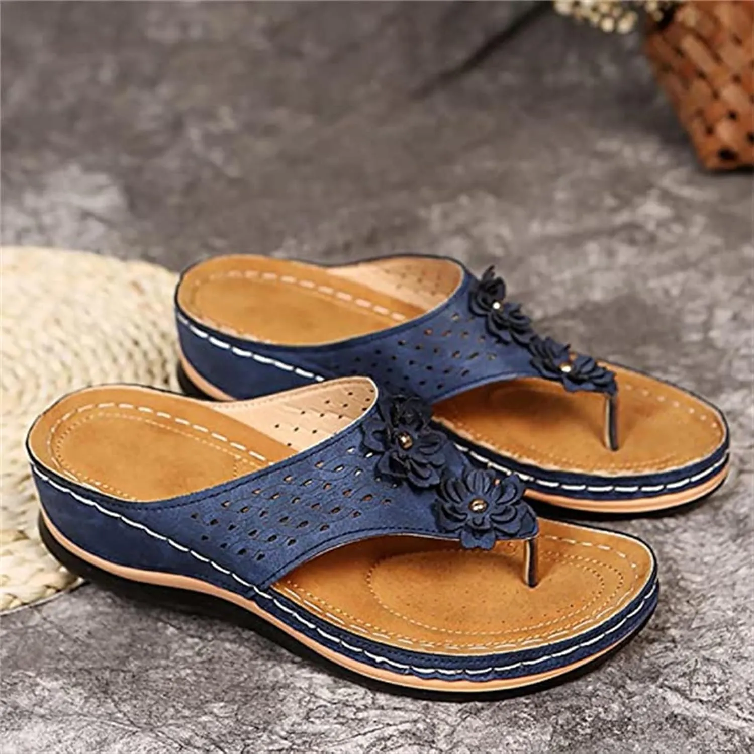 Ladmiple Sandals Women Comfortable Dressy Slip On Flat Sandals Arch Support Orthotic Slides Summer Orthopedic Flip Flops