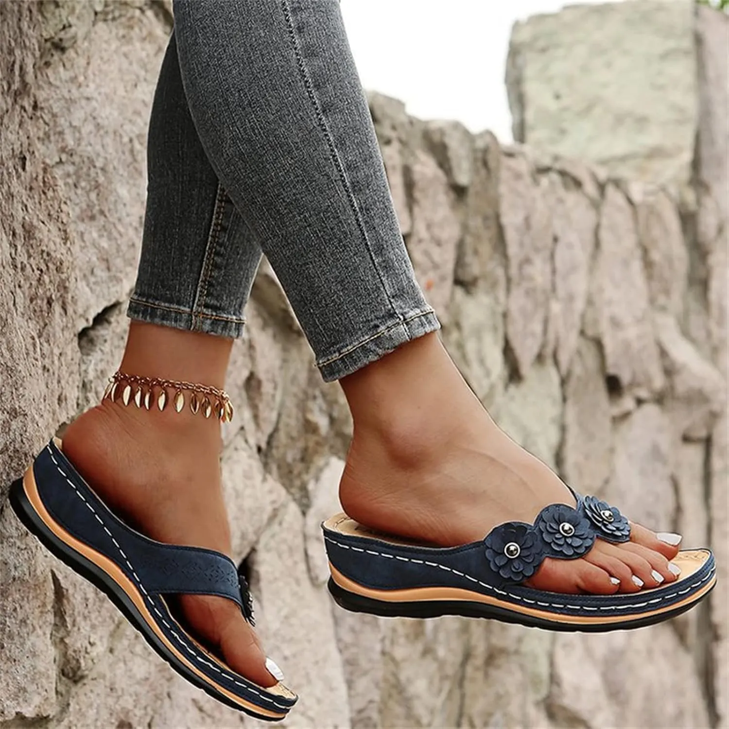 Ladmiple Sandals Women Comfortable Walking Arch Support Orthopedic Orthotic Flip Flops Dressy Summer Cute Slides Beach Shoes