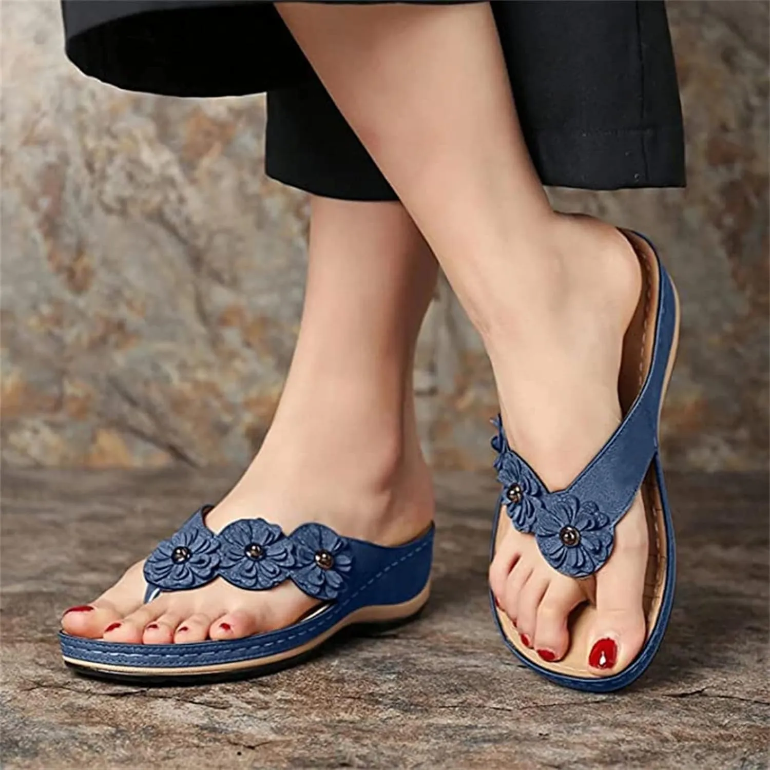 Ladmiple Sandals Women Comfortable Walking Arch Support Orthopedic Orthotic Flip Flops Dressy Summer Cute Slides Beach Shoes
