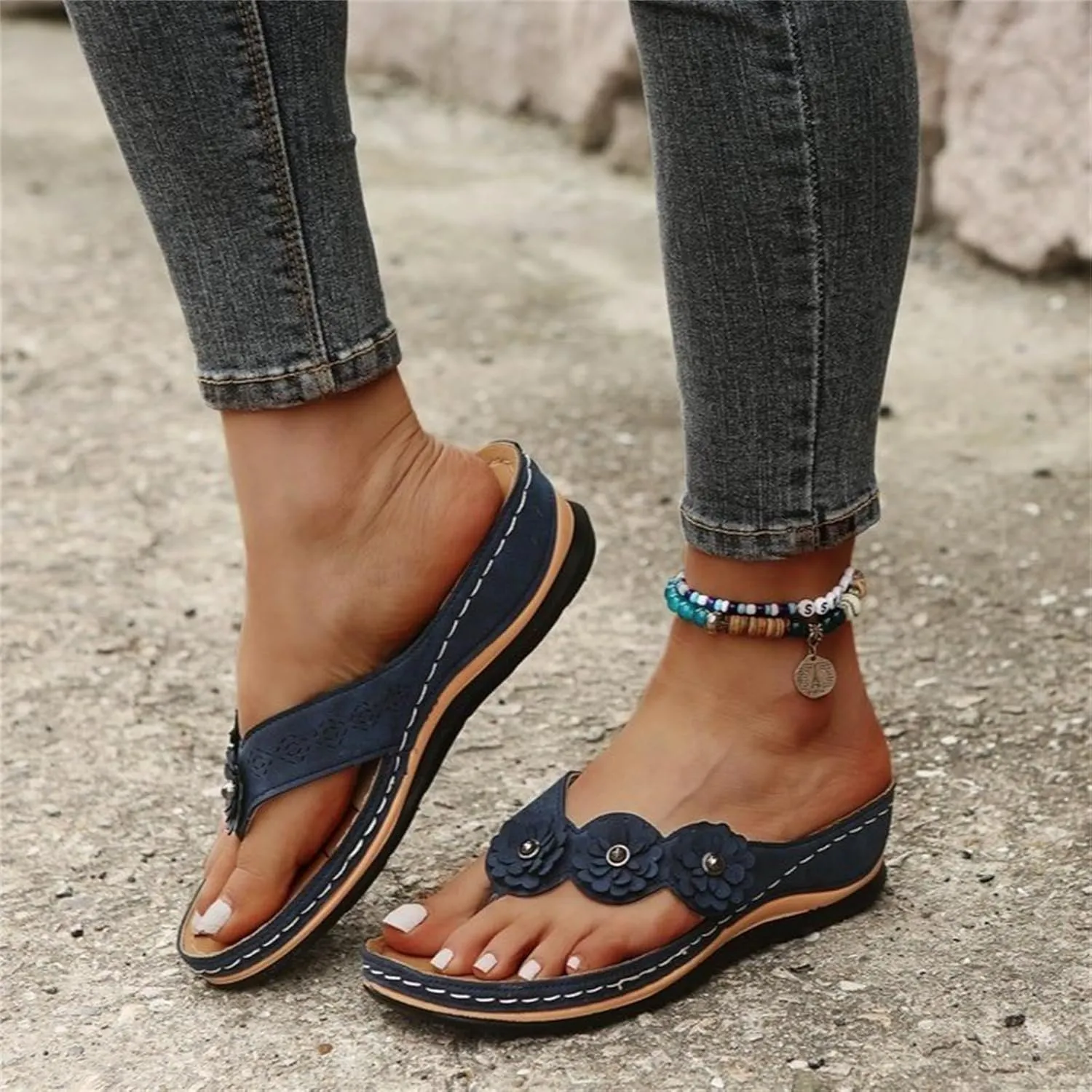 Ladmiple Sandals Women Comfortable Walking Arch Support Orthopedic Orthotic Flip Flops Dressy Summer Cute Slides Beach Shoes