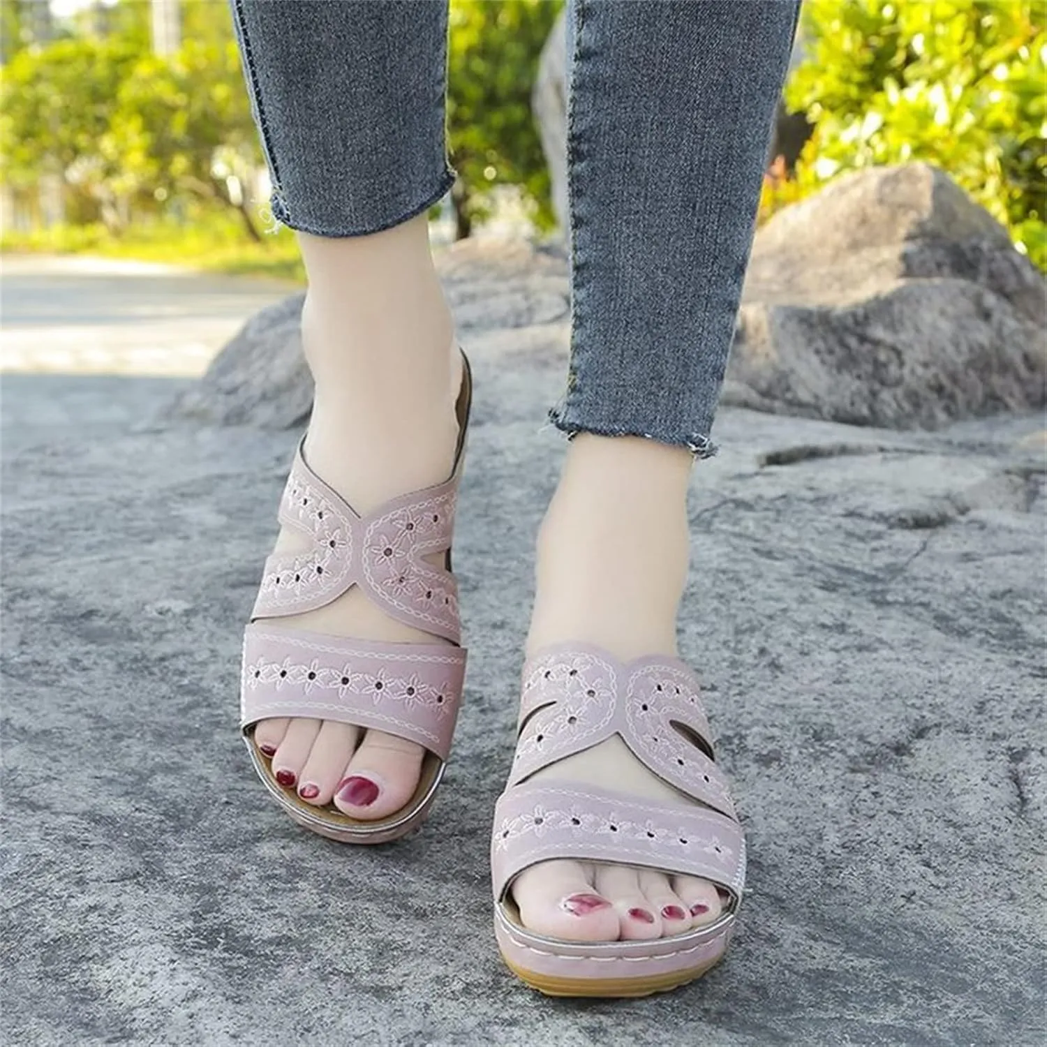 Ladmiple Sandals Women Fashion Wedges Orthopedic Sandals Comfortable Arch Support Orthotic Flip Flops Dressy Summer Slides
