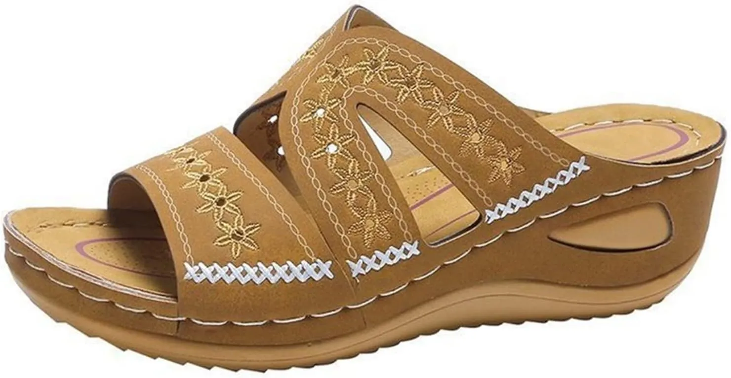Ladmiple Sandals Women Fashion Wedges Orthopedic Sandals Comfortable Arch Support Orthotic Flip Flops Dressy Summer Slides