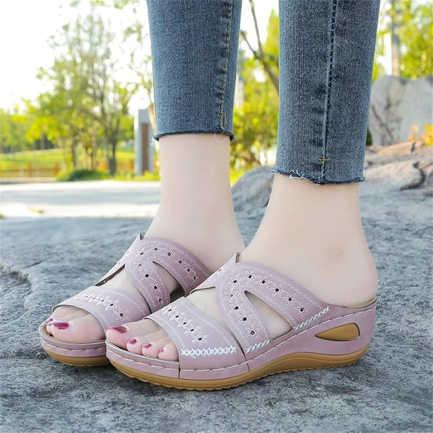 Ladmiple Sandals Women Fashion Wedges Orthopedic Sandals Comfortable Arch Support Orthotic Flip Flops Dressy Summer Slides