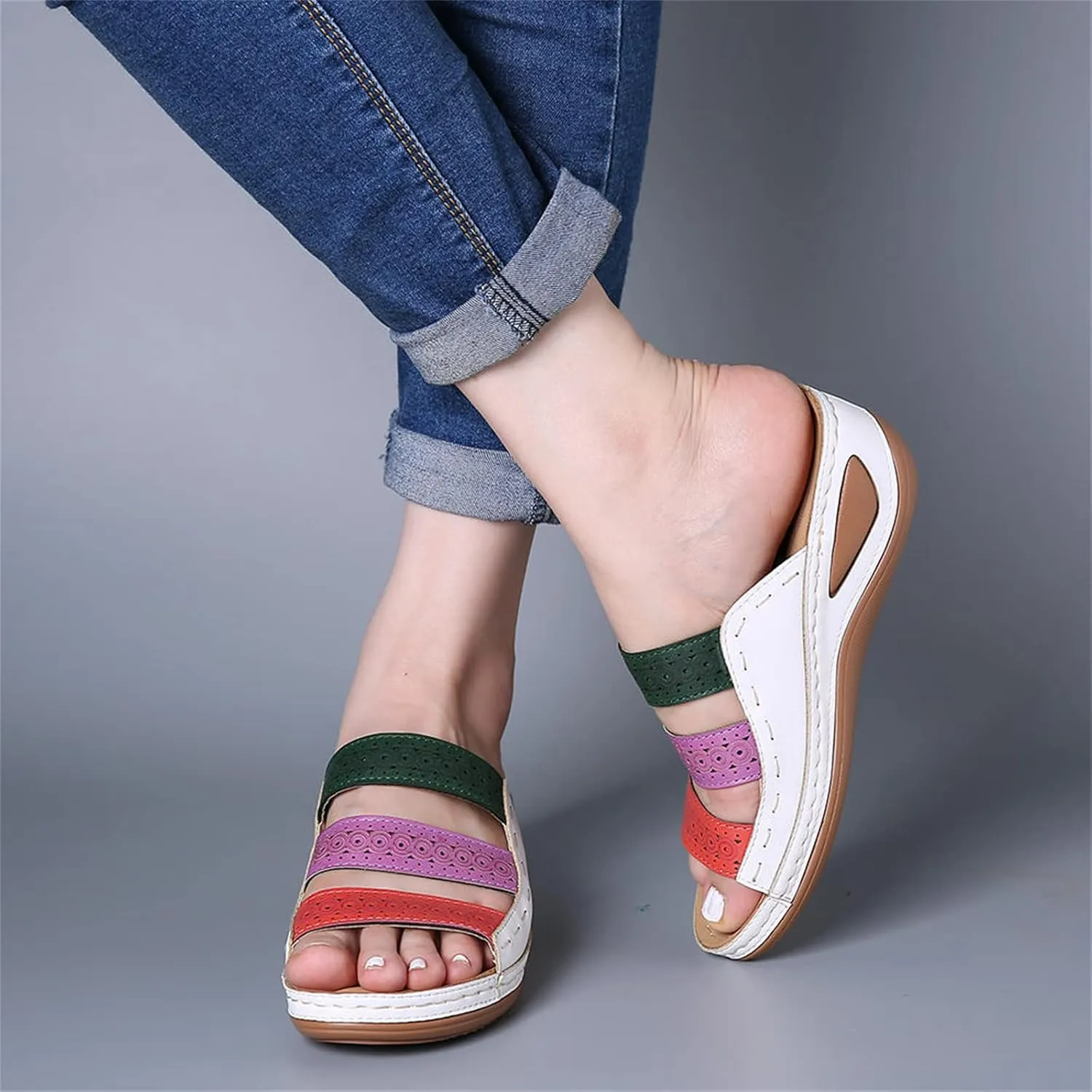 Ladmiple Sandals Women Wedge Comfortable Orthopedic Slides Dressy Casual Summer Slip On Orthotic Flip Flops With Arch Support