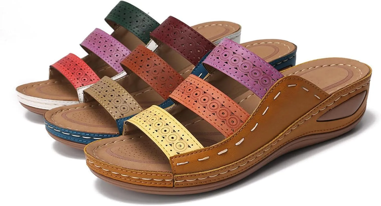 Ladmiple Sandals Women Wedge Comfortable Orthopedic Slides Dressy Casual Summer Slip On Orthotic Flip Flops With Arch Support