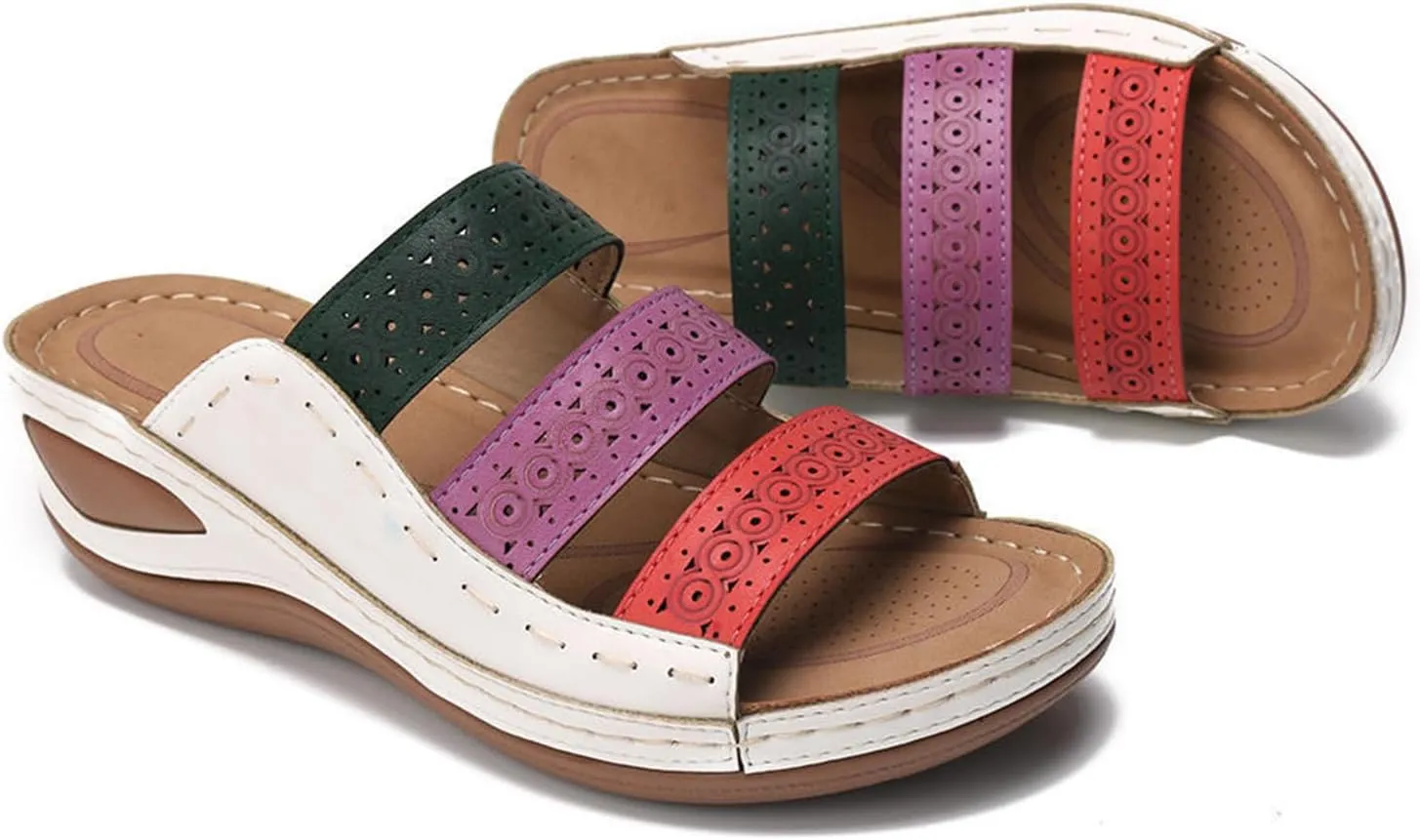 Ladmiple Sandals Women Wedge Comfortable Orthopedic Slides Dressy Casual Summer Slip On Orthotic Flip Flops With Arch Support
