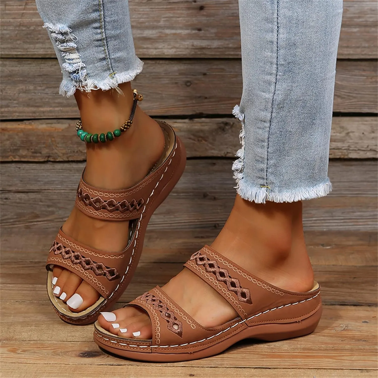 Ladmiple Women's Sandals Comfortable Dressy Slip On Orthotic Flip Flops Casual Orthopedic Summer Shoes With Arch Support