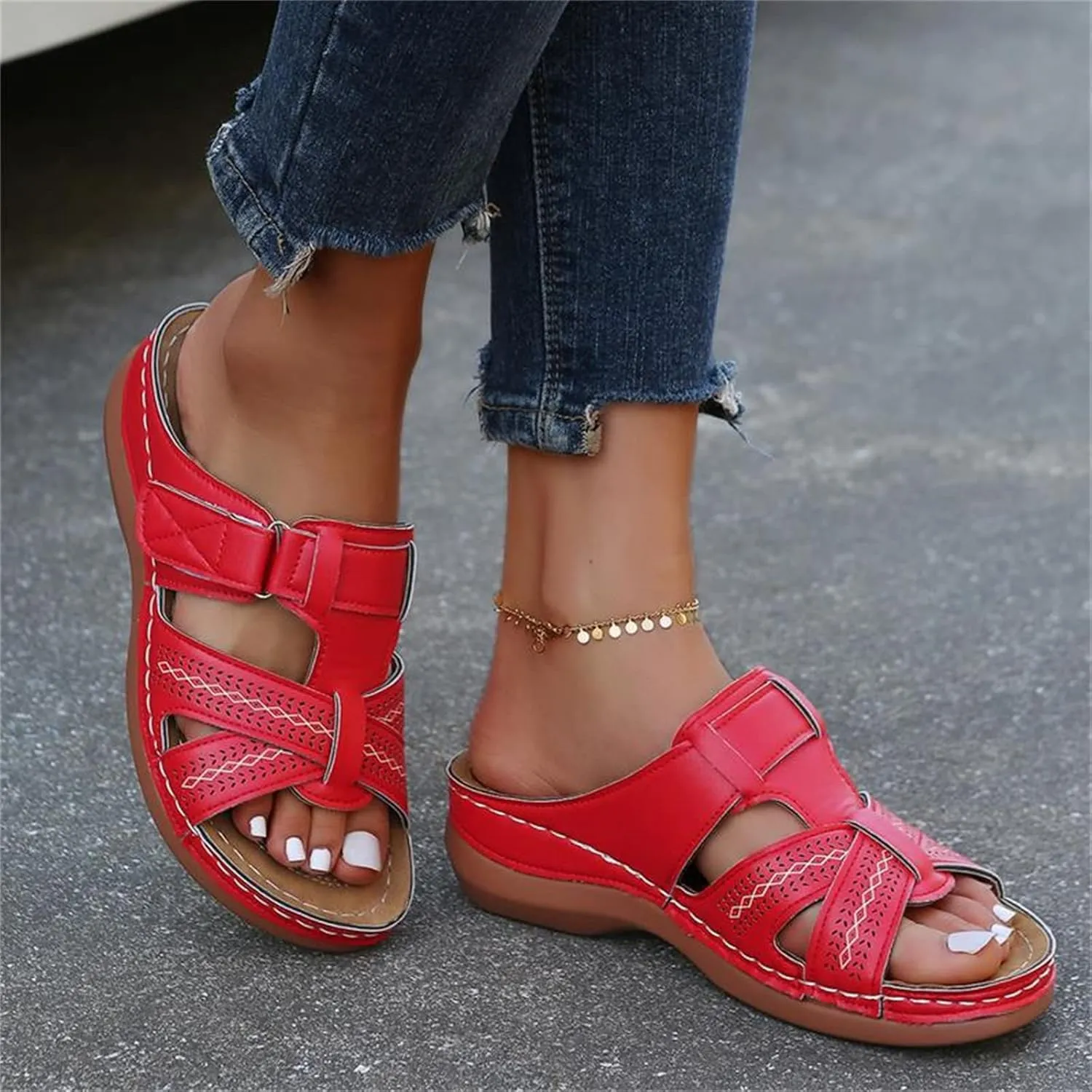 Ladmiple Women's Sandals Comfortable With Arch Support Fashion Orthotic Slides Ladies Lightweight Athletic Slip On Slippers