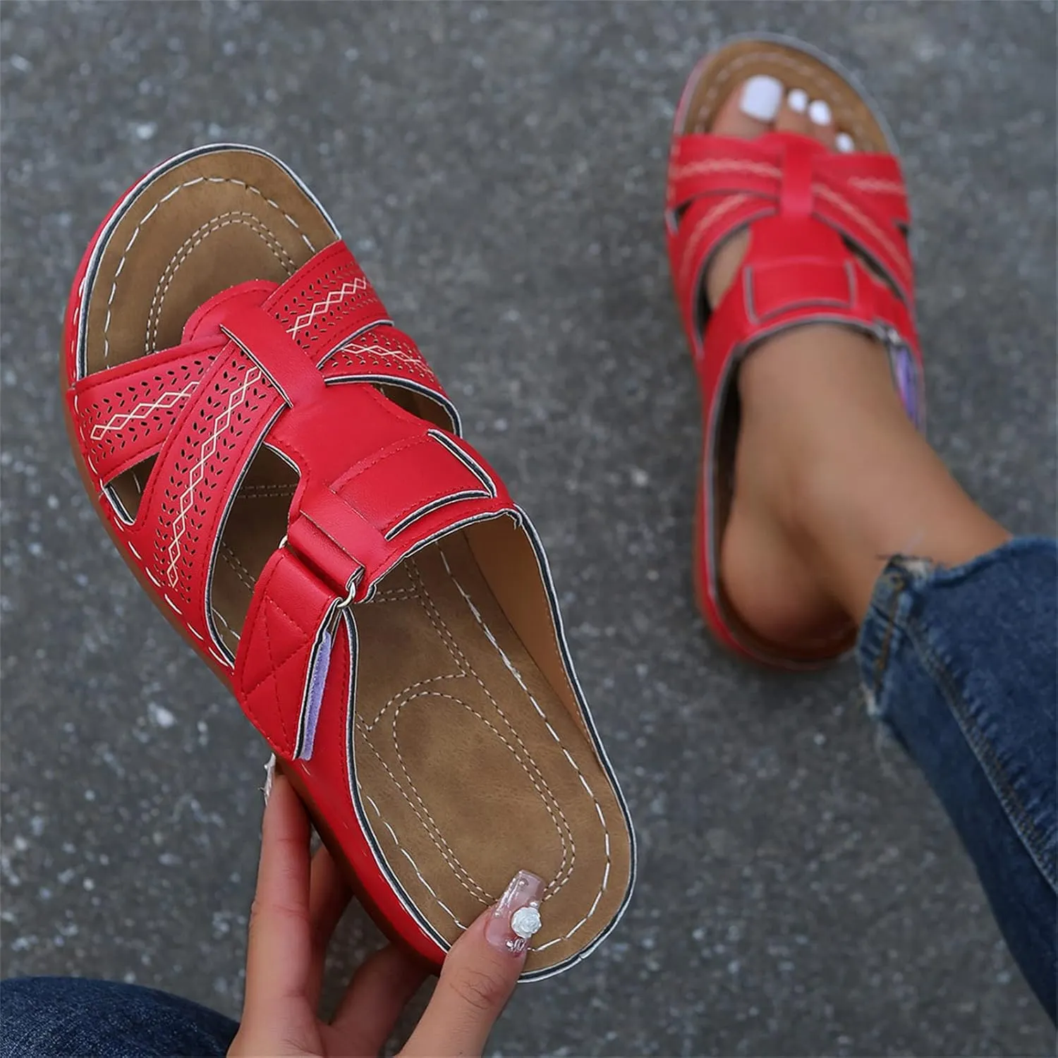 Ladmiple Women's Sandals Comfortable With Arch Support Fashion Orthotic Slides Ladies Lightweight Athletic Slip On Slippers