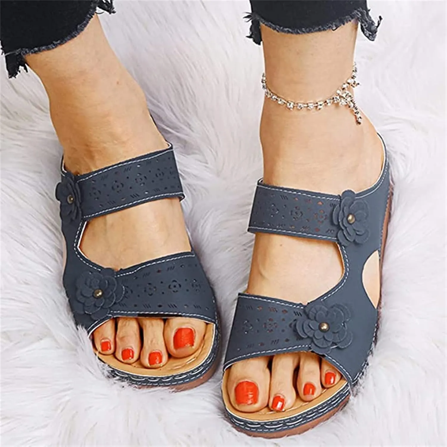 Ladmiple Womens Sandals Dressy Flat Arch Support Orthopedic Flip Flops Summer Comfortable Orthotic Slides Walking Shoes