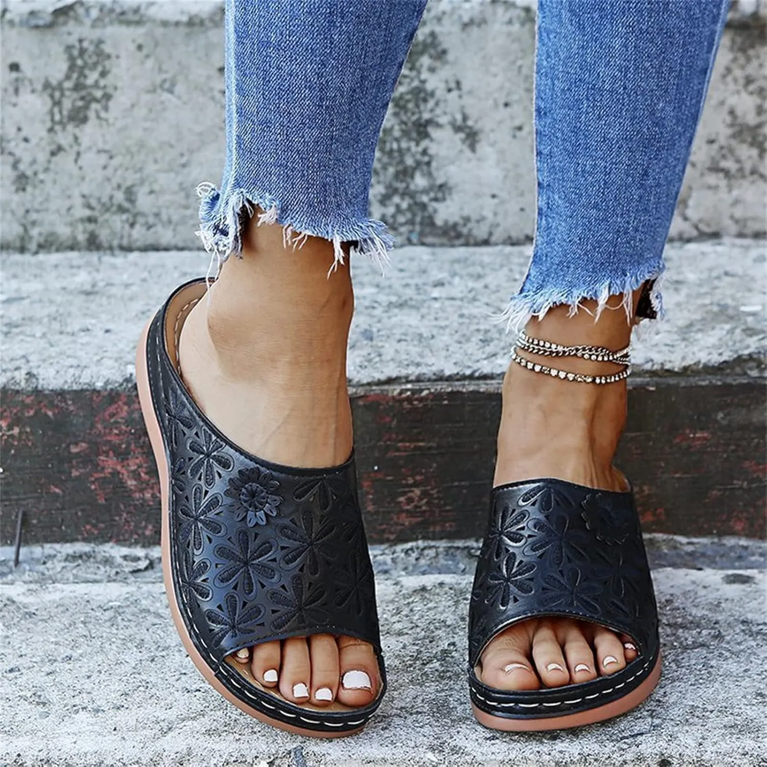 Ladmiple Womens Sandals With Arch Support Walking Orthotic Slides Dressy Summer Comfortable Orthopedic Flip Flops Beach Shoes