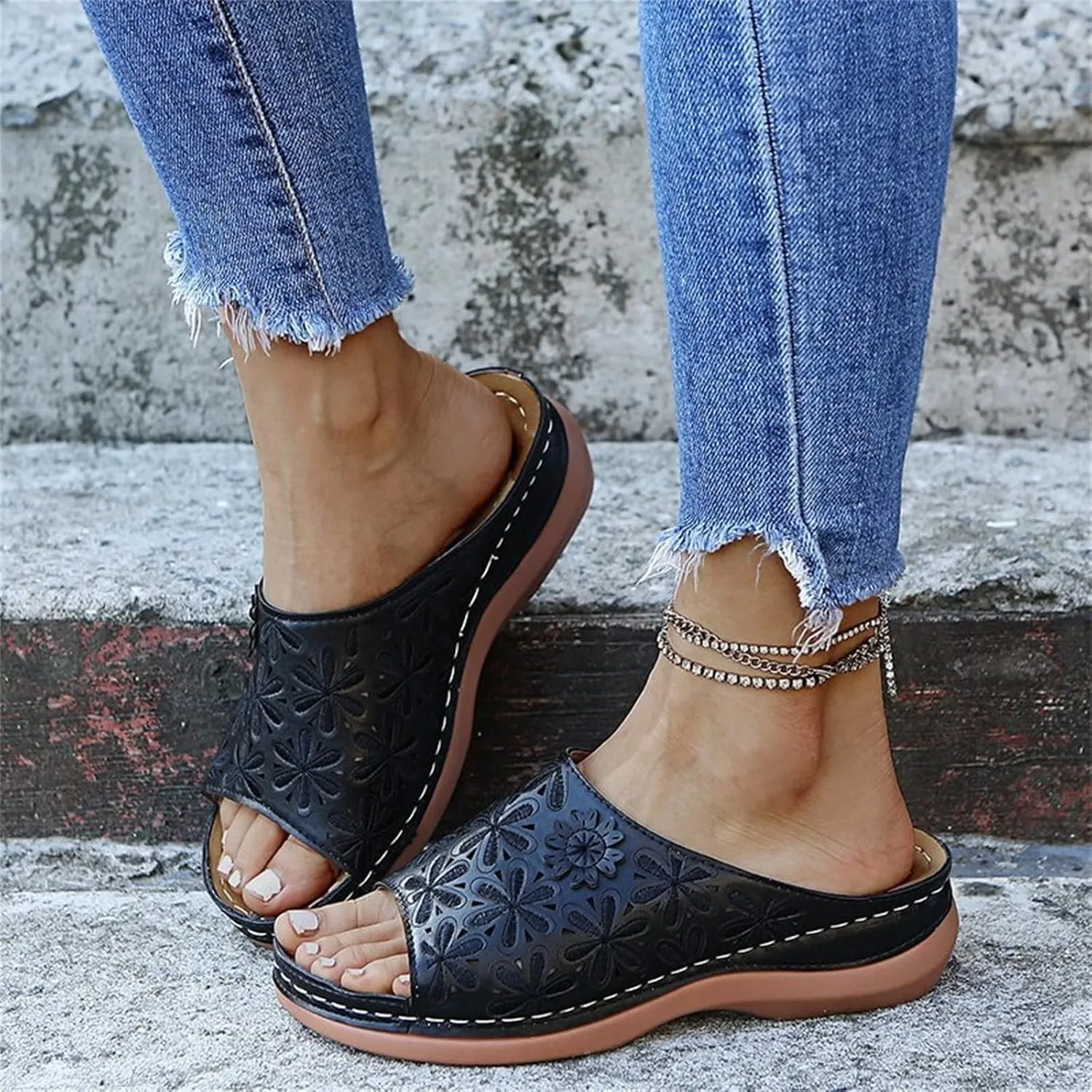 Ladmiple Womens Sandals With Arch Support Walking Orthotic Slides Dressy Summer Comfortable Orthopedic Flip Flops Beach Shoes