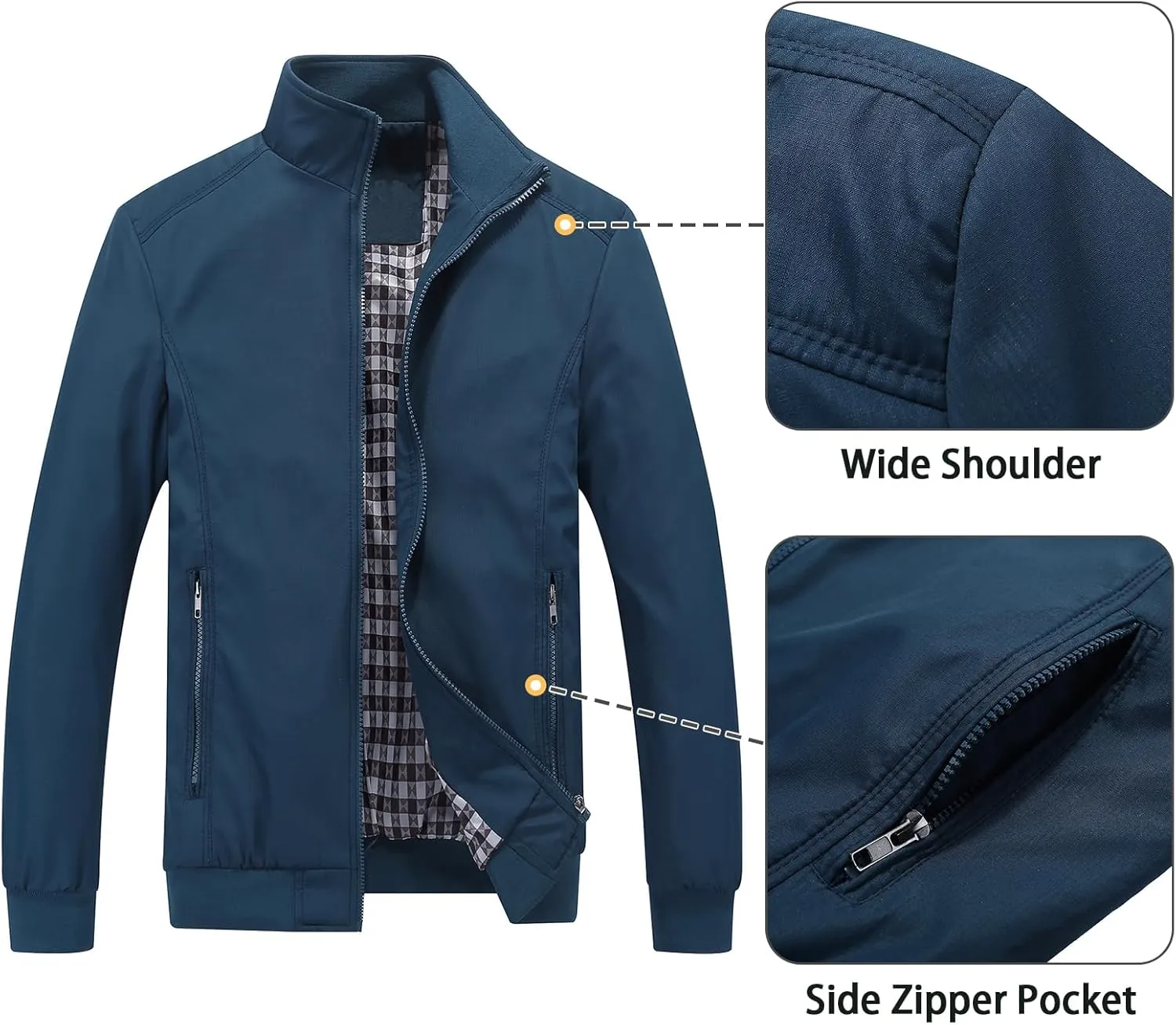 Lamgool Mens Lightweight Jackets Light Windbreaker Casual Flight Jackets Spring Fall Active Coat Outwear