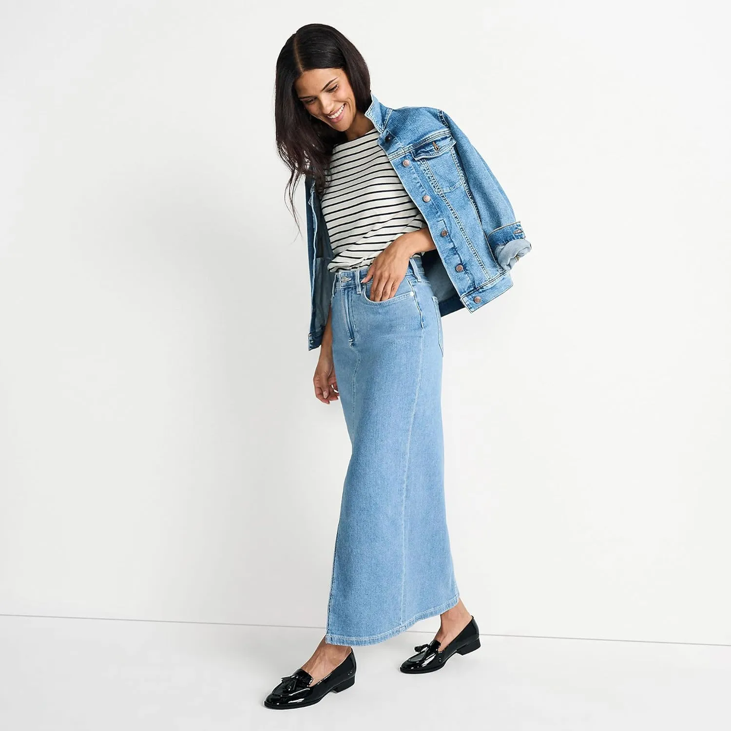 Lands' End Women's Soft Denim Maxi Skirt