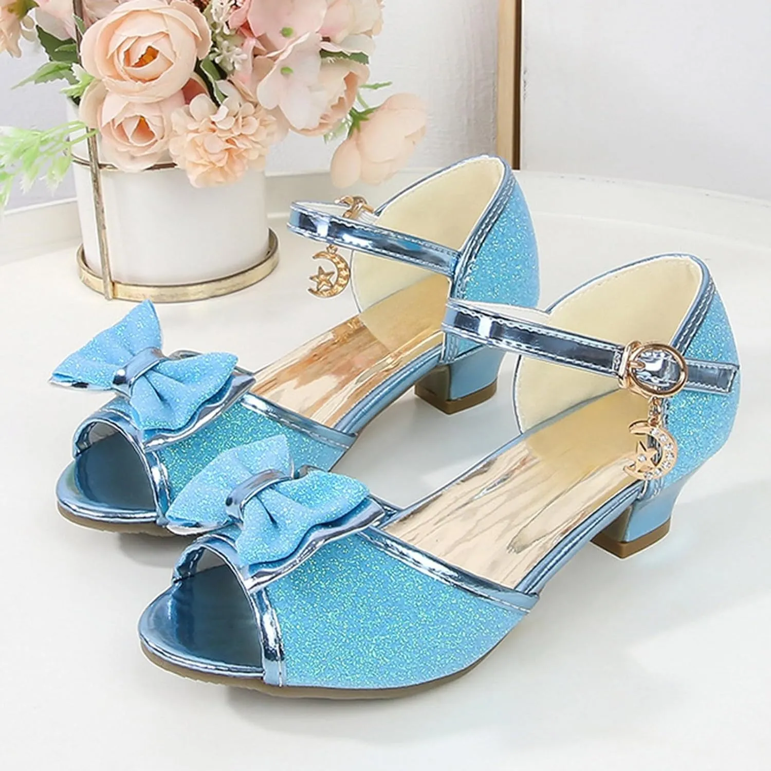 Leather Shoes Sandals for Girls Fish Mouth Glitter Sequins Girls High Heel Sandals Fashion Shoes Children's Single