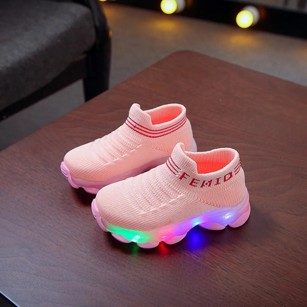 Light Up Sock Shoes for Toddler Boys Girls Kids LED Flashing Sneakers Mesh Breathable Sport Walking Running Shoes