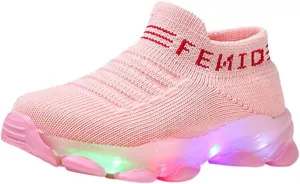 Light Up Sock Shoes for Toddler Boys Girls Kids LED Flashing Sneakers Mesh Breathable Sport Walking Running Shoes