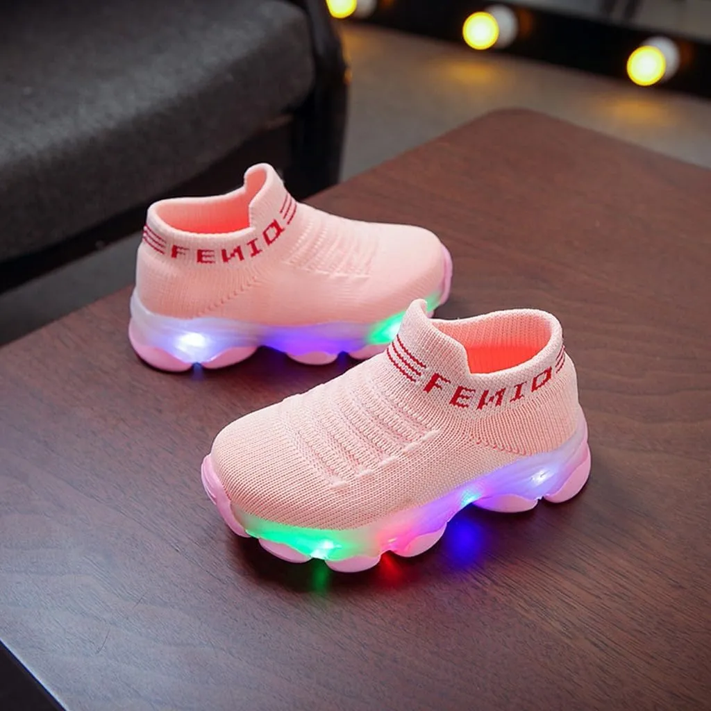 Light Up Sock Shoes for Toddler Boys Girls Kids LED Flashing Sneakers Mesh Breathable Sport Walking Running Shoes