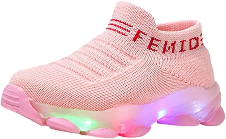 Light Up Sock Shoes for Toddler Boys Girls Kids LED Flashing Sneakers Mesh Breathable Sport Walking Running Shoes
