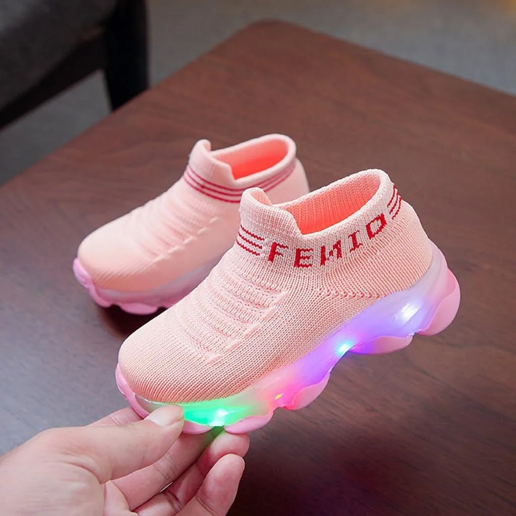 Light Up Sock Shoes for Toddler Boys Girls Kids LED Flashing Sneakers Mesh Breathable Sport Walking Running Shoes
