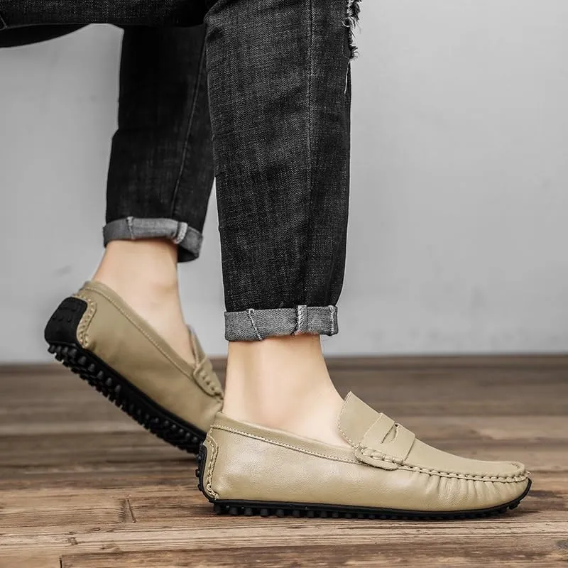 Loafers for Men Round Toe Leather Driving Style Loafer Comfortable Flat Heel Lightweight Wedding Casual Slip-ons