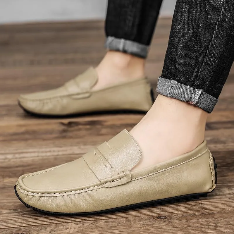 Loafers for Men Round Toe Leather Driving Style Loafer Comfortable Flat Heel Lightweight Wedding Casual Slip-ons