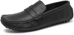 Loafers for Men Round Toe Leather Driving Style Loafer Comfortable Flat Heel Lightweight Wedding Casual Slip-ons