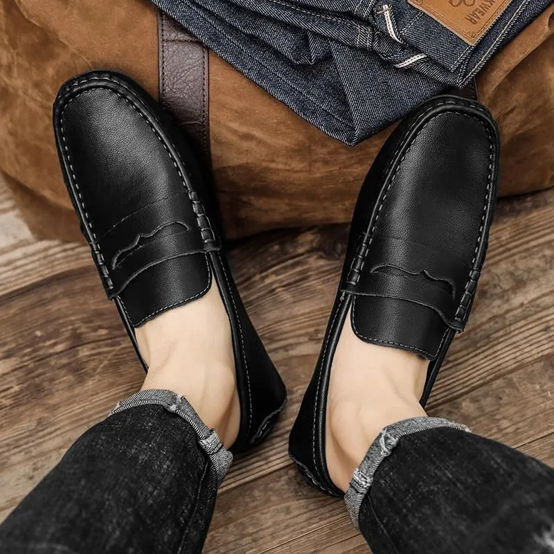 Loafers for Men Round Toe Leather Driving Style Loafer Comfortable Flat Heel Lightweight Wedding Casual Slip-ons