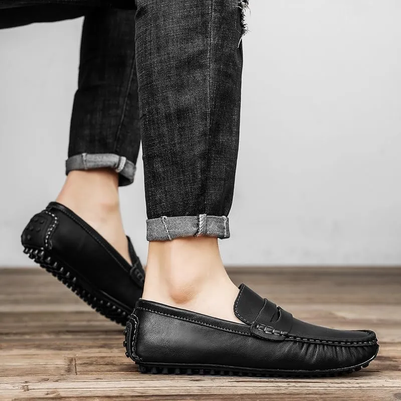 Loafers for Men Round Toe Leather Driving Style Loafer Comfortable Flat Heel Lightweight Wedding Casual Slip-ons