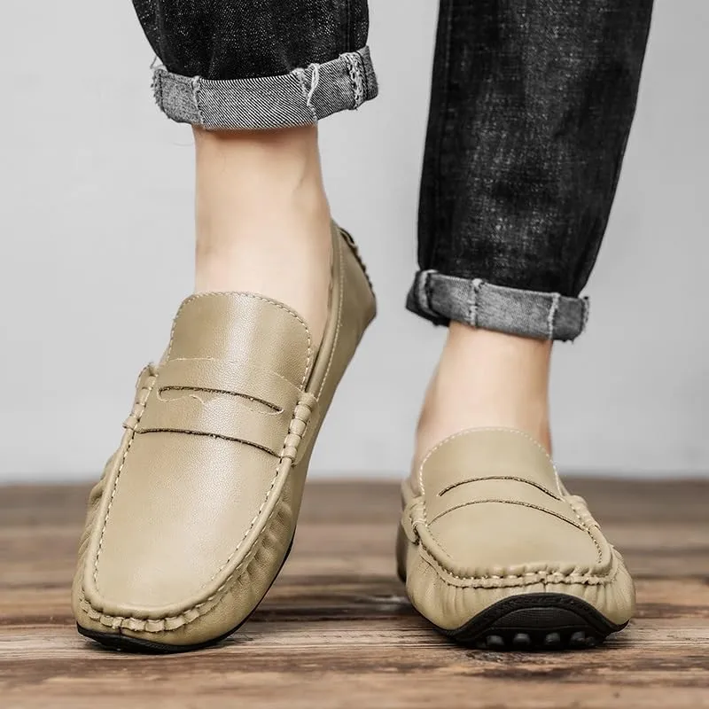 Loafers for Men Round Toe Leather Driving Style Loafer Comfortable Flat Heel Lightweight Wedding Casual Slip-ons