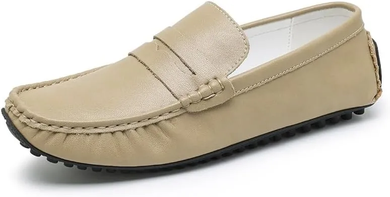 Loafers for Men Round Toe Leather Driving Style Loafer Comfortable Flat Heel Lightweight Wedding Casual Slip-ons