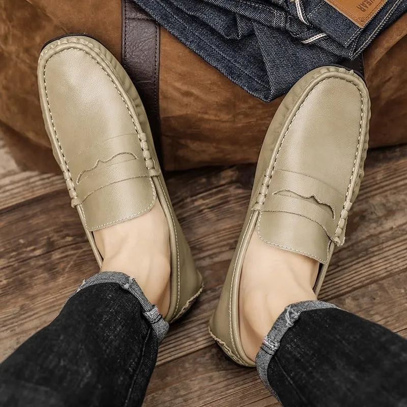 Loafers for Men Round Toe Leather Driving Style Loafer Comfortable Flat Heel Lightweight Wedding Casual Slip-ons