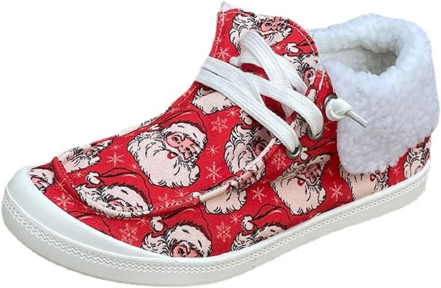 Loafers for Women Comfort 2023 Fleece Warm Christmas Santa Claus Causal Shoes for Lady Teenager Girls