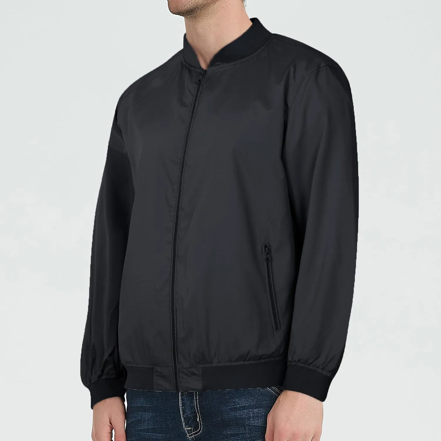 Mens Bomber Jacket Lightweight Causal Windbreaker Flight Light Track Jackets Waterproof Zipup Outdoor Travel Golf Coat