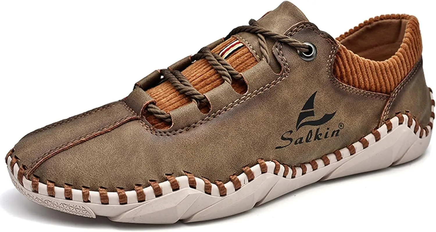Men's Casual Walking Shoes Fashion Sneakers Lace-up Loafers Retro Business Office Shoes Men's Outdoor Sports Hiking Driving Shoes Men's Large Size Leather Shoes