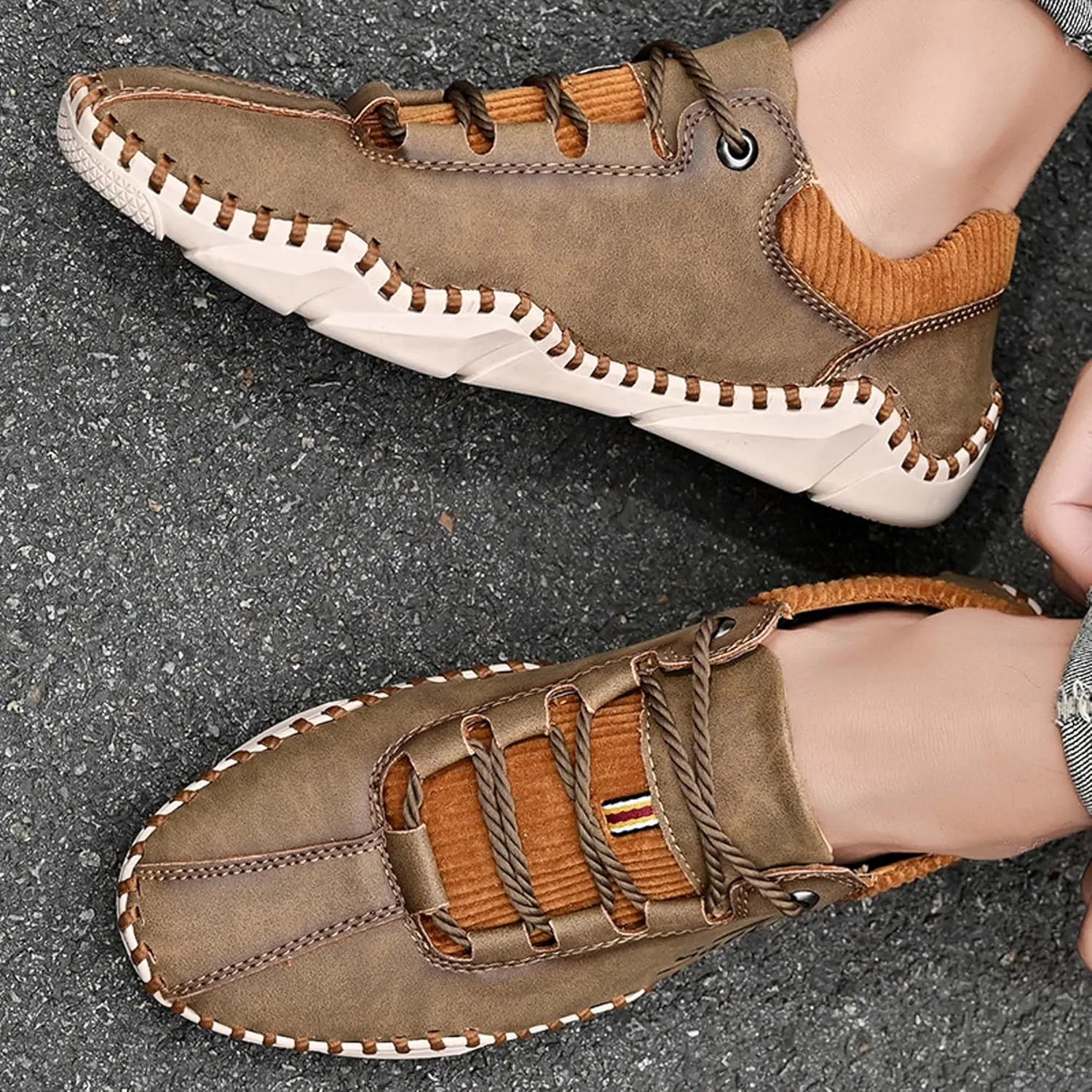 Men's Casual Walking Shoes Fashion Sneakers Lace-up Loafers Retro Business Office Shoes Men's Outdoor Sports Hiking Driving Shoes Men's Large Size Leather Shoes