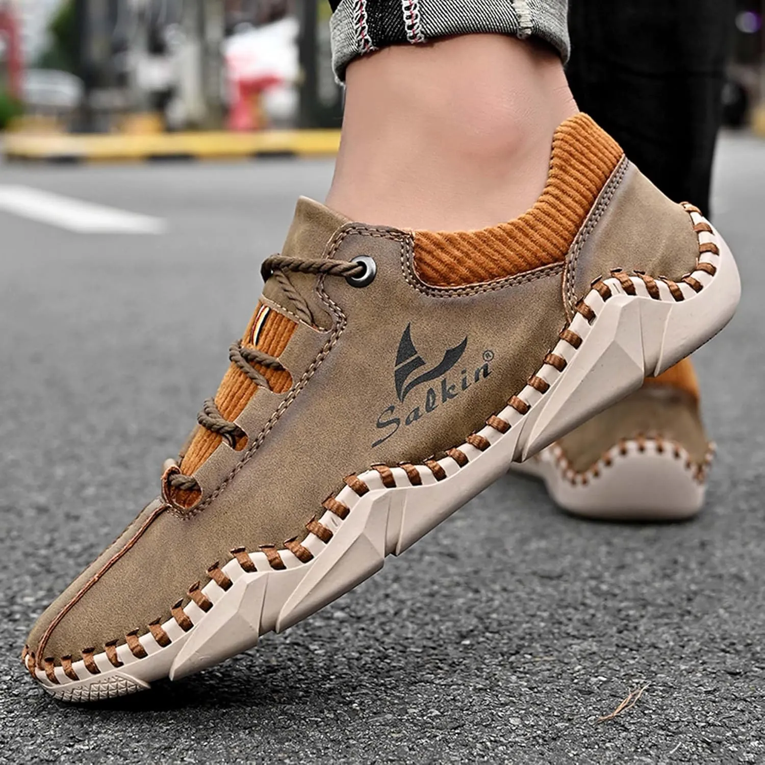 Men's Casual Walking Shoes Fashion Sneakers Lace-up Loafers Retro Business Office Shoes Men's Outdoor Sports Hiking Driving Shoes Men's Large Size Leather Shoes