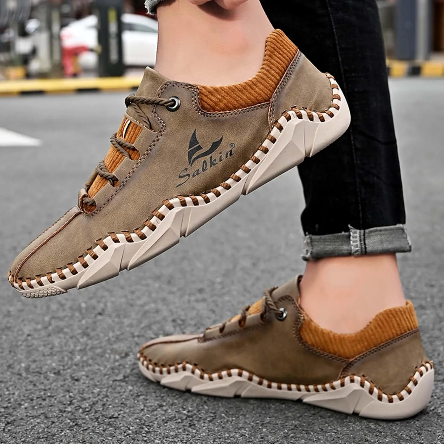 Men's Casual Walking Shoes Fashion Sneakers Lace-up Loafers Retro Business Office Shoes Men's Outdoor Sports Hiking Driving Shoes Men's Large Size Leather Shoes