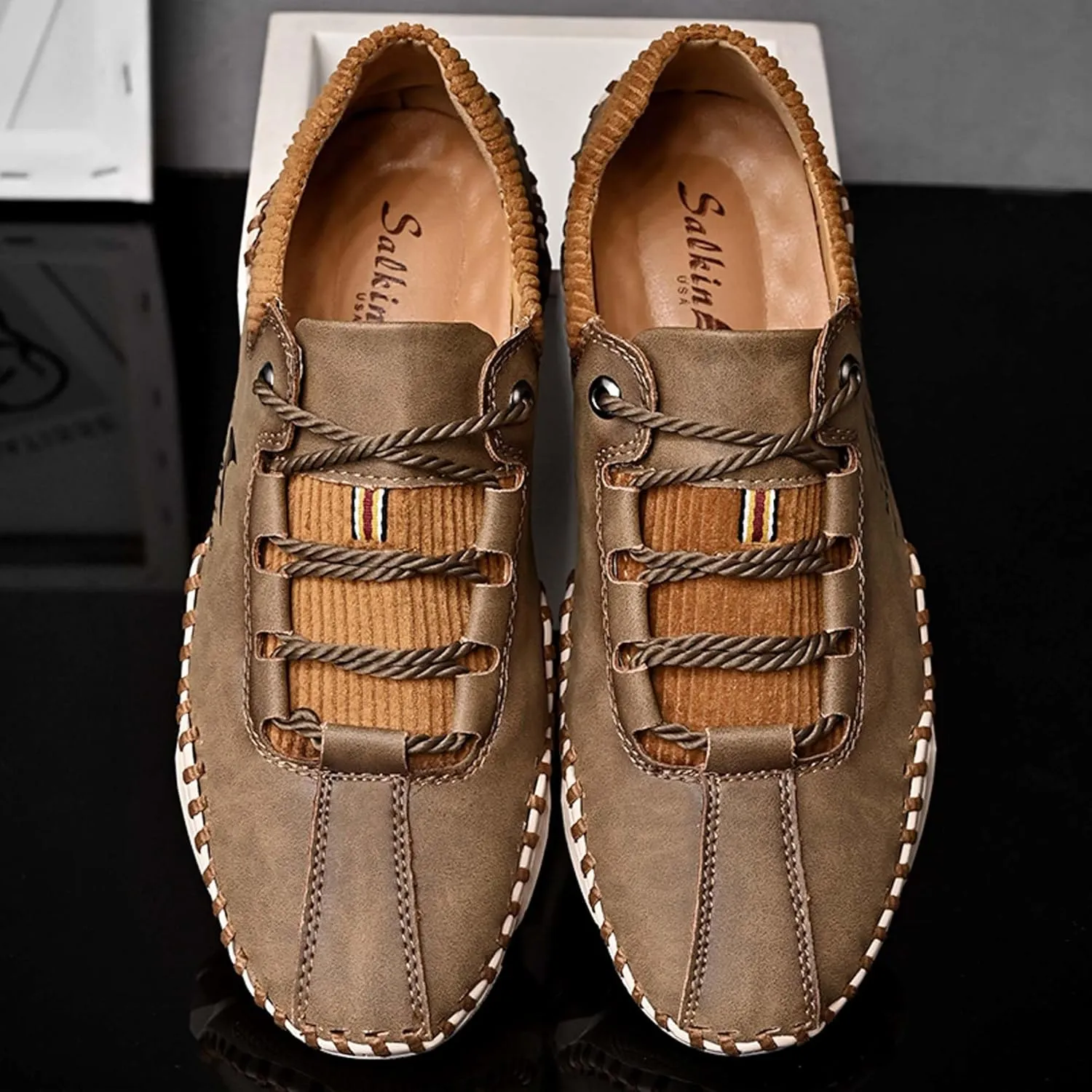 Men's Casual Walking Shoes Fashion Sneakers Lace-up Loafers Retro Business Office Shoes Men's Outdoor Sports Hiking Driving Shoes Men's Large Size Leather Shoes