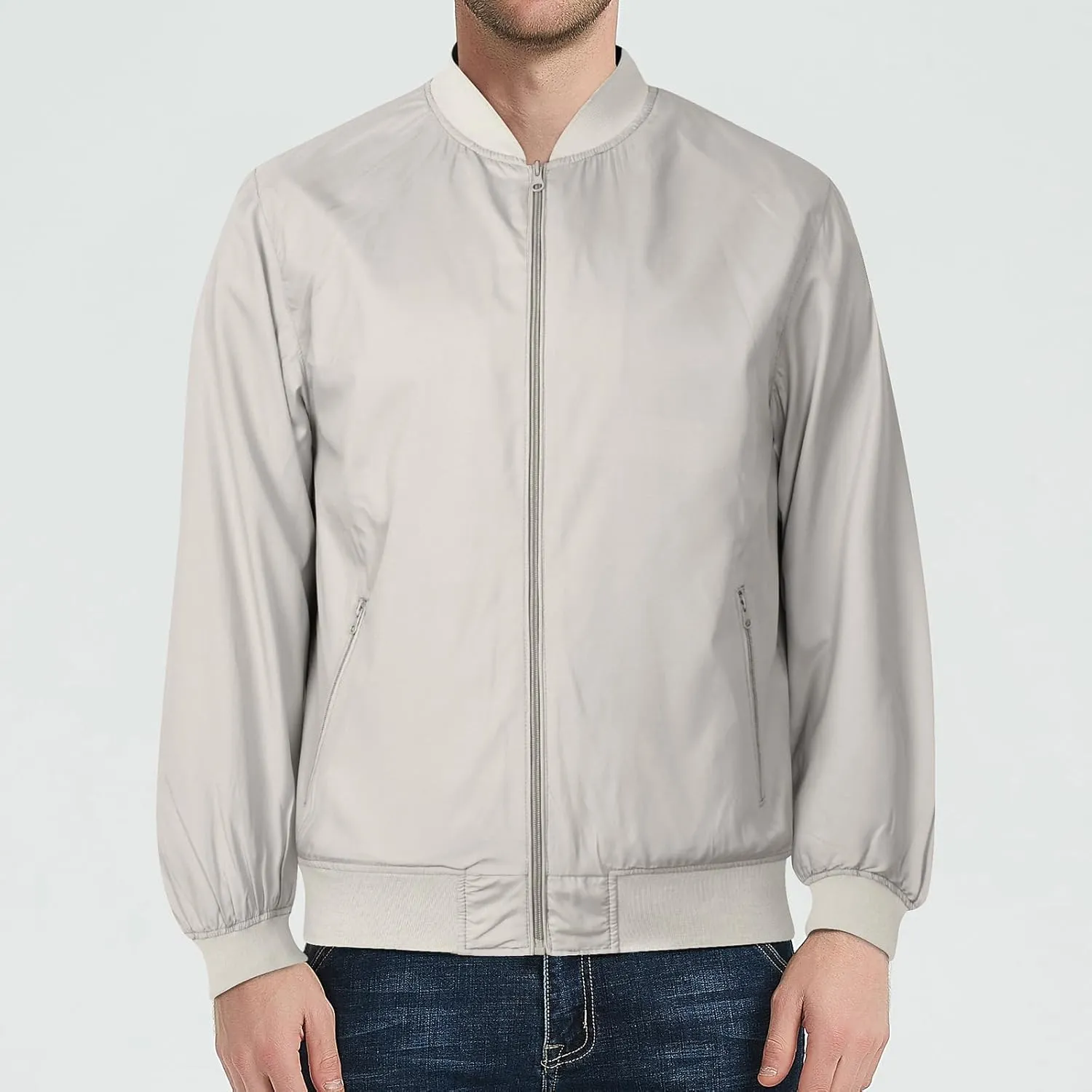 Men's Lightweight Bomber Jacket Spring Fall Causal Fashion Flight Windbreaker Golf Light Jacket Windproof Zip Up Coat