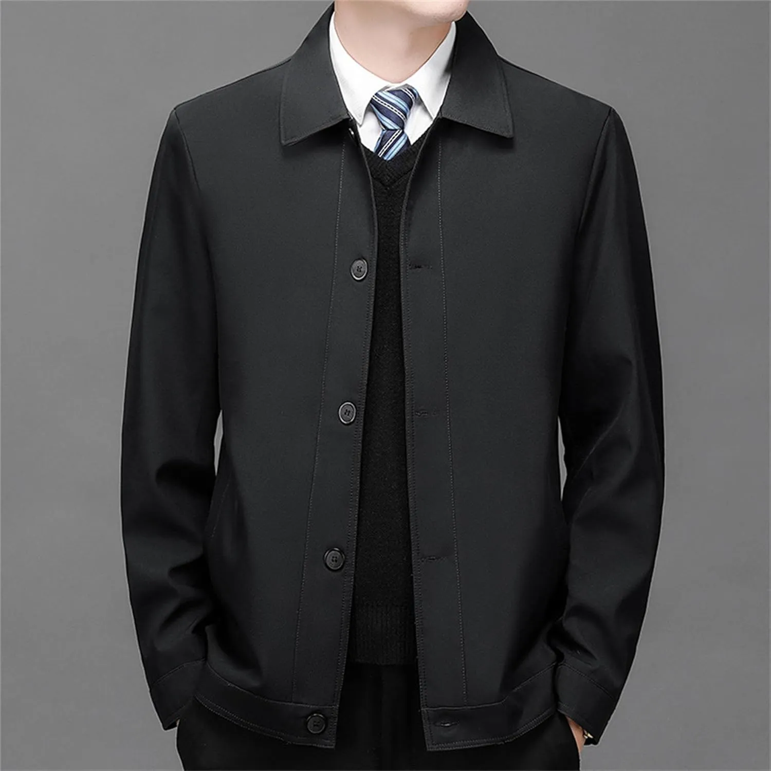 Men's Lightweight Business Jackets Light Coat Laydown Collar Jacket Casual Blazer Windbreaker with Pockets