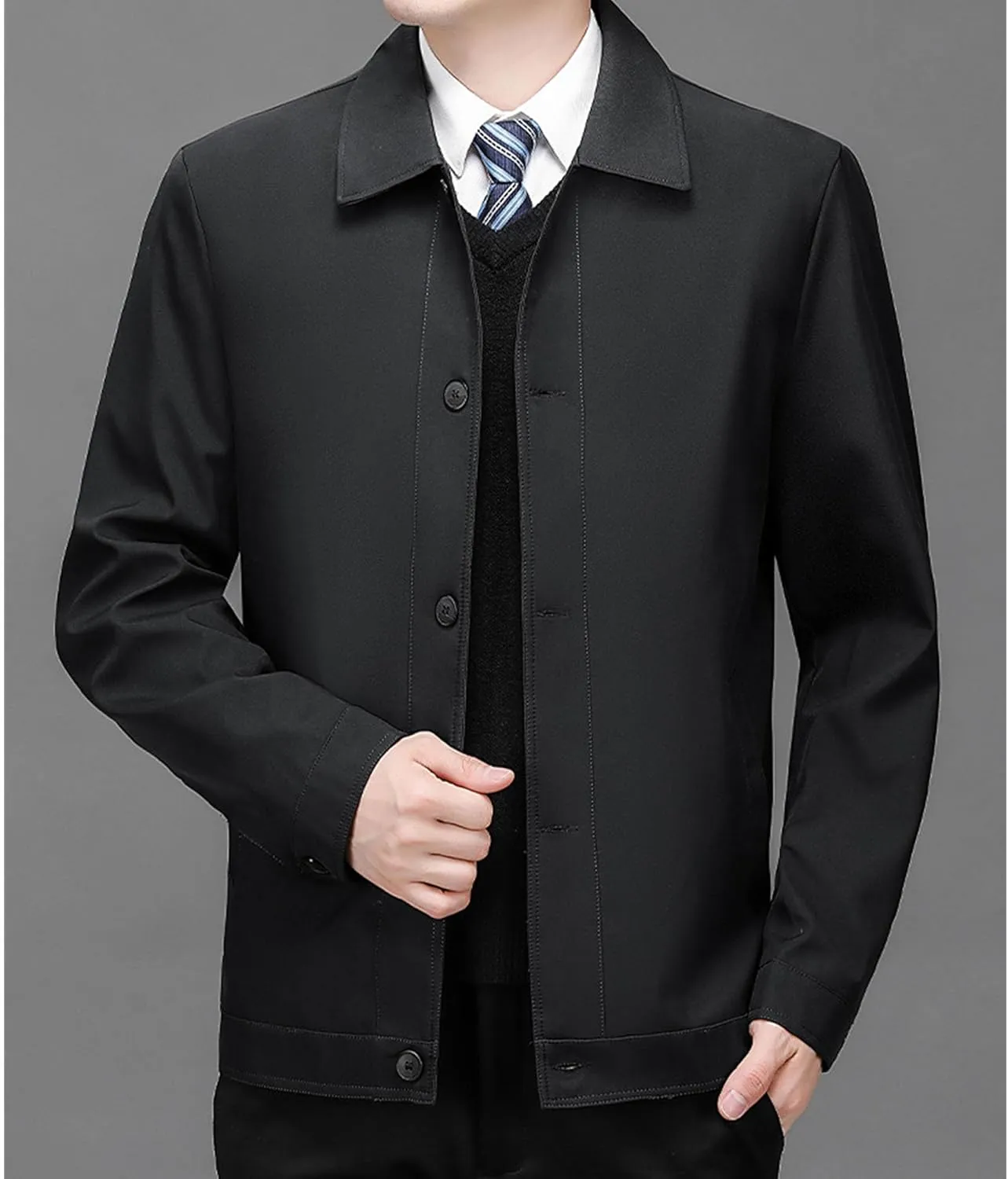 Men's Lightweight Business Jackets Light Coat Laydown Collar Jacket Casual Blazer Windbreaker with Pockets