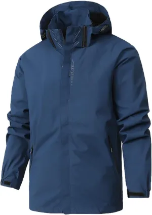 Mens Lightweight Jackets Full Zip Hooded Solid Color Golf Light Outdoor Mountain Windbreaker Jackets with Zip Pockets