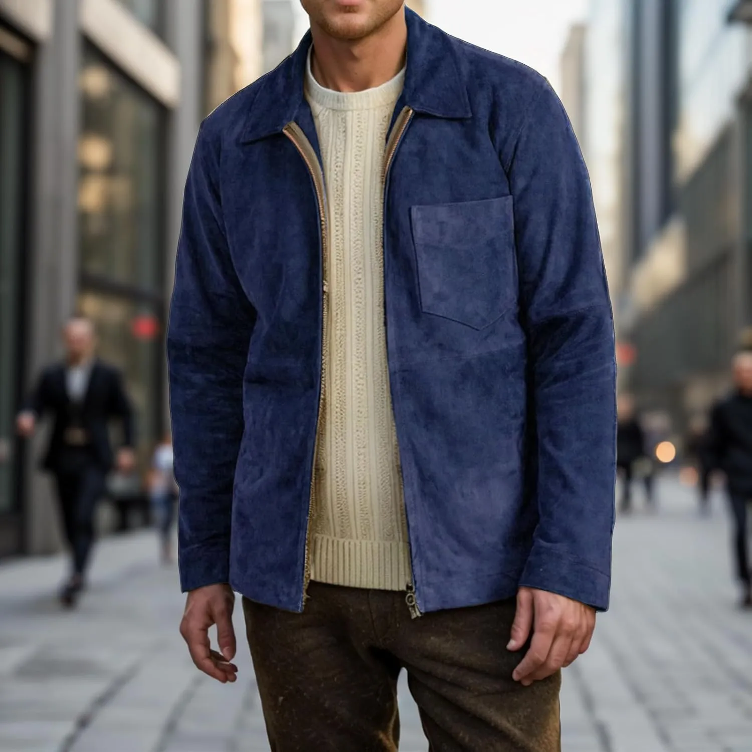 Men's Lightweight Jackets Vintage Faux Suede Bomber Jacket Stand Collar Full Zip Up Light Coat Fall Casual Windbreaker