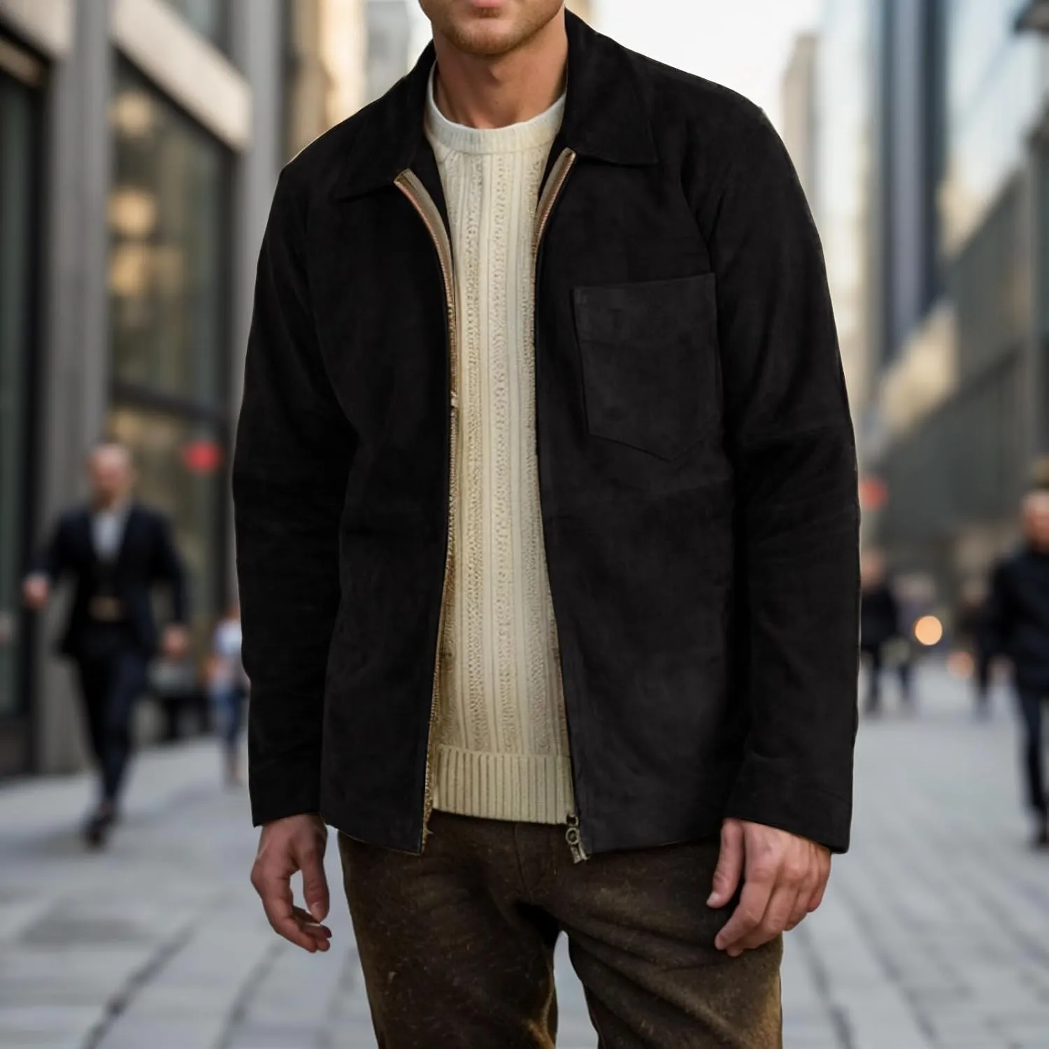 Men's Lightweight Jackets Vintage Faux Suede Bomber Jacket Stand Collar Full Zip Up Light Coat Fall Casual Windbreaker