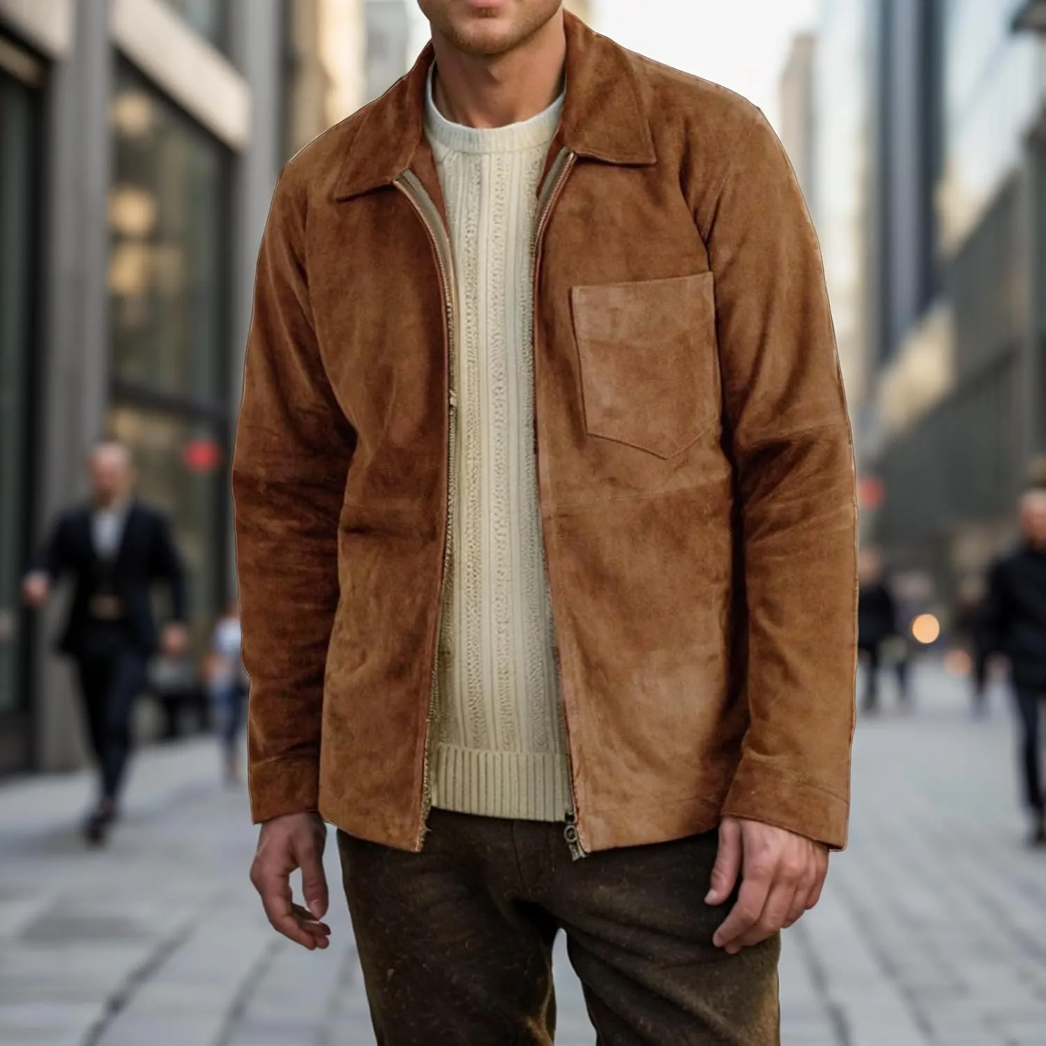 Men's Lightweight Jackets Vintage Faux Suede Bomber Jacket Stand Collar Full Zip Up Light Coat Fall Casual Windbreaker
