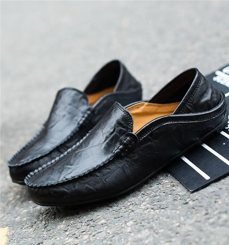 Mens Loafers Round Toe Faux Leather Loafer Shoes Flat Heel Lightweight Comfortable Wedding Walking Slip-on