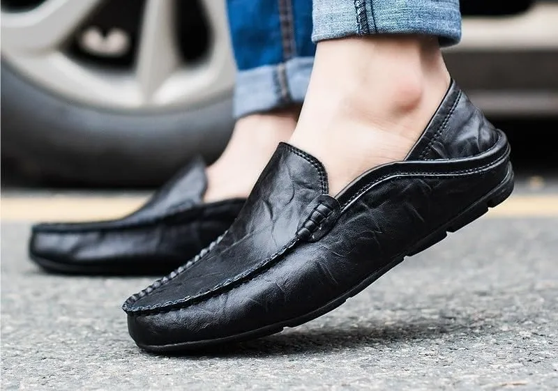 Mens Loafers Round Toe Faux Leather Loafer Shoes Flat Heel Lightweight Comfortable Wedding Walking Slip-on