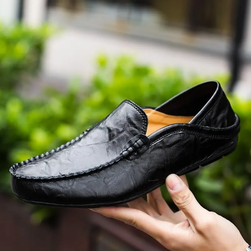 Mens Loafers Round Toe Faux Leather Loafer Shoes Flat Heel Lightweight Comfortable Wedding Walking Slip-on