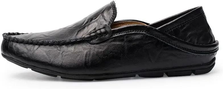 Mens Loafers Round Toe Faux Leather Loafer Shoes Flat Heel Lightweight Comfortable Wedding Walking Slip-on